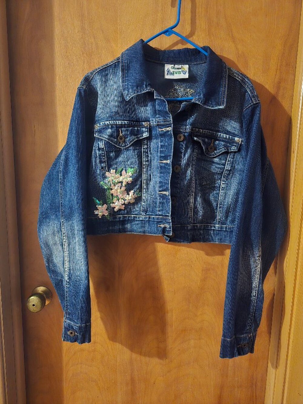 Crest Jean Floral Sequin Cropped Denim Jacket 1X